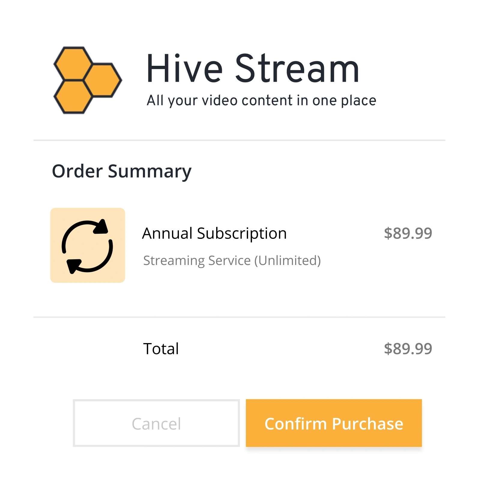 Hive purchase confirmation