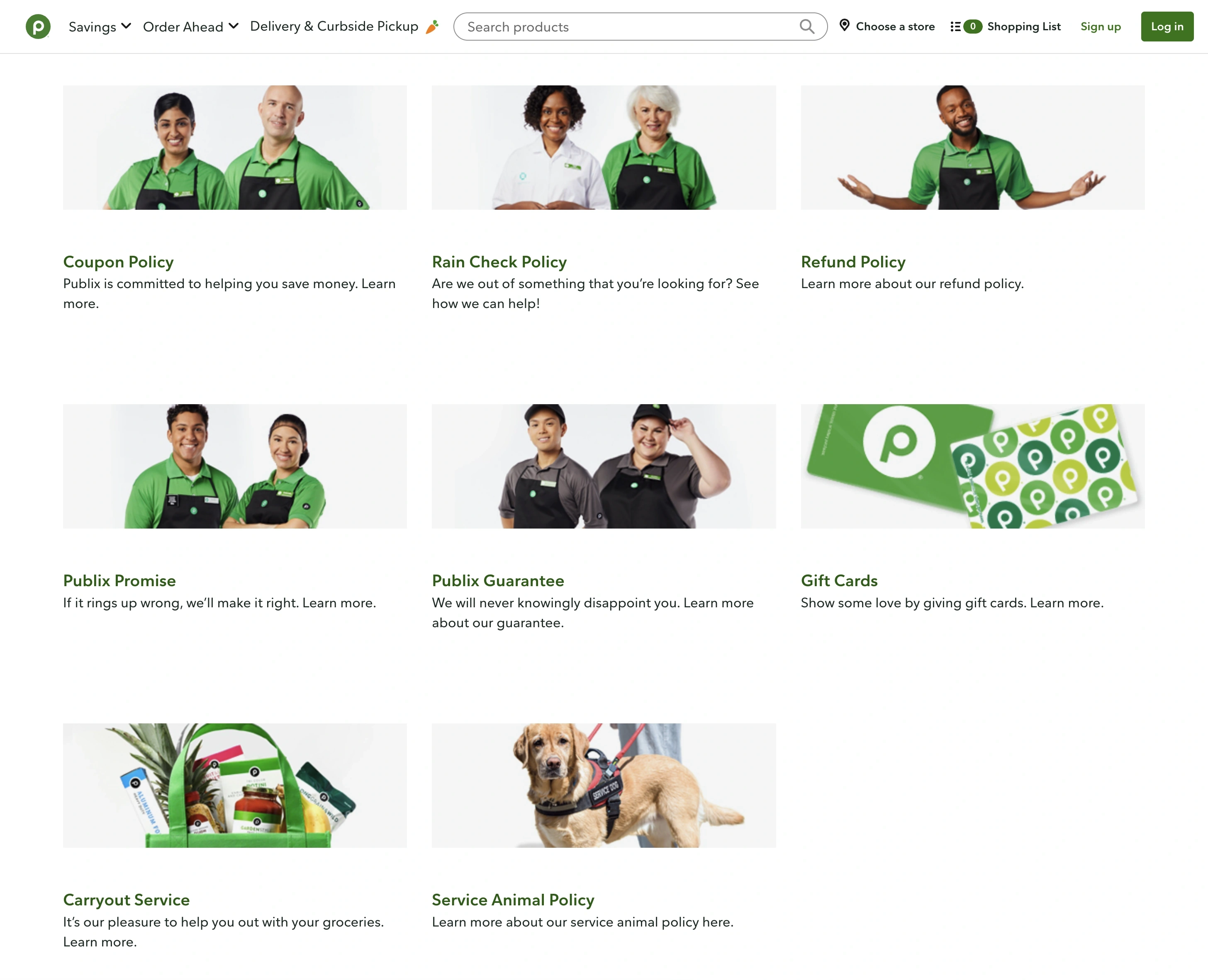 Publix policy page